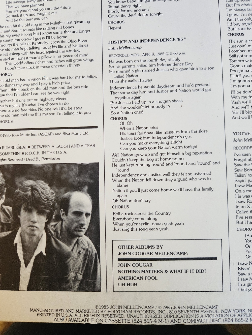 John Cougar Mellencamp "Scarecrow" Vinyl Record 1985 - Picture 6 of 9